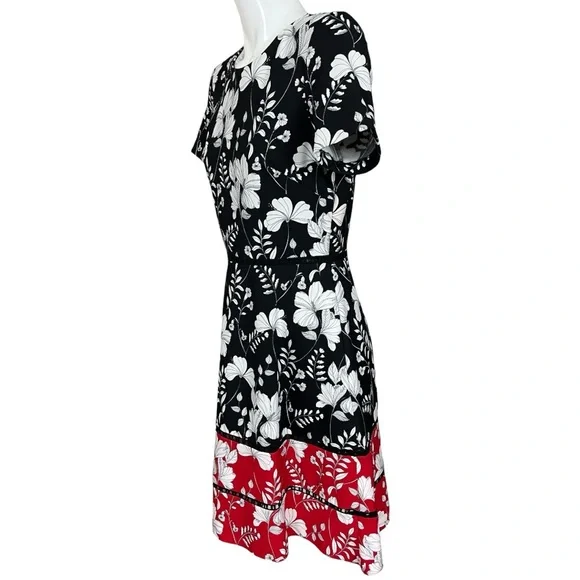 Taylor Neiman Marcus Black and Red Floral Print Fit and Flare Dress Size 10 - Picture 4 of 14
